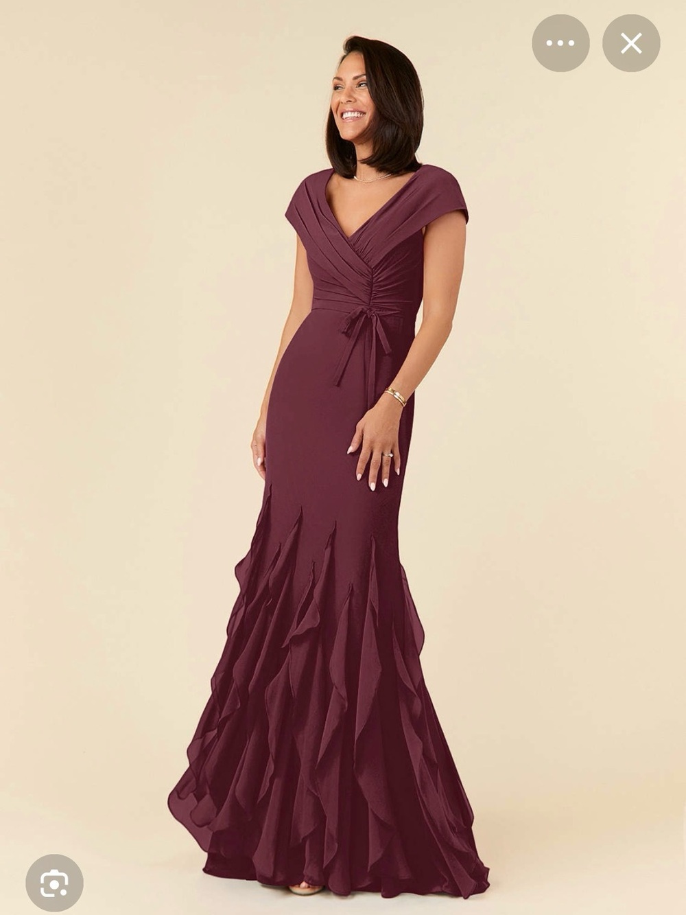Azazie Burgundy Ruffled Mermaid Maxi Dress